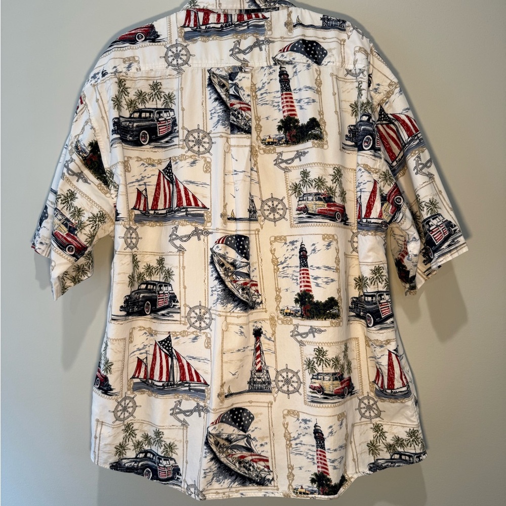 Men's Nautical Lighthouse Patriotic Button Down 100% Cotton Resortwear  XXL - Picture 4 of 7